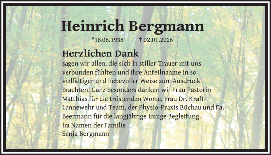 Traueranzeige von Heinrich Bergmann von Die Harke