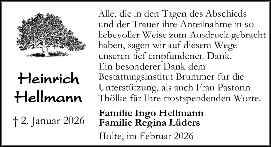 Traueranzeige von Heinrich Hellmann von Die Harke