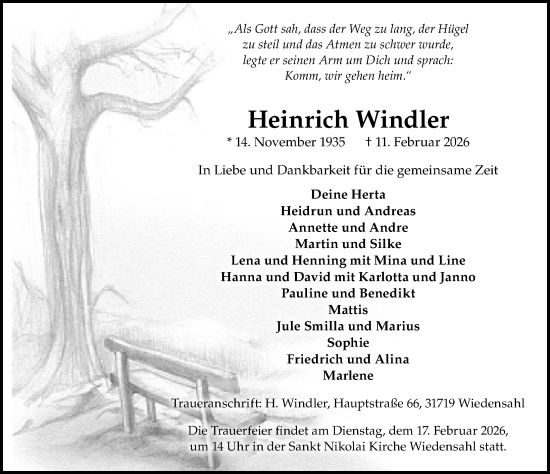 Traueranzeige von Heinrich Windler von Schaumburger Nachrichten