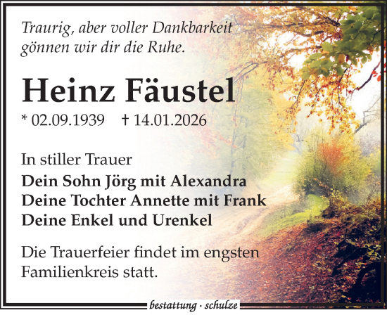 Traueranzeige von Heinz Fäustel von Leipziger Volkszeitung
