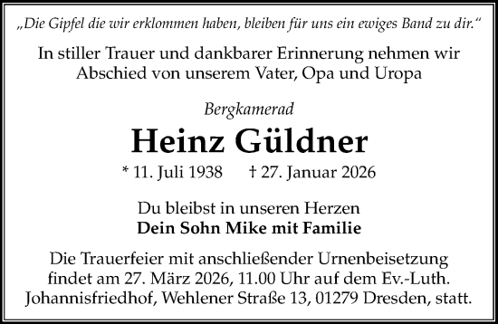 Traueranzeige von Heinz Güldner von Sächsische Zeitung