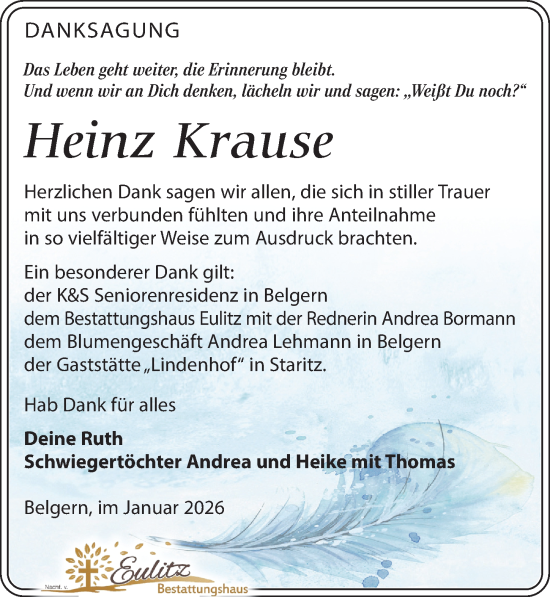 Traueranzeige von Heinz Krause von Torgauer Zeitung