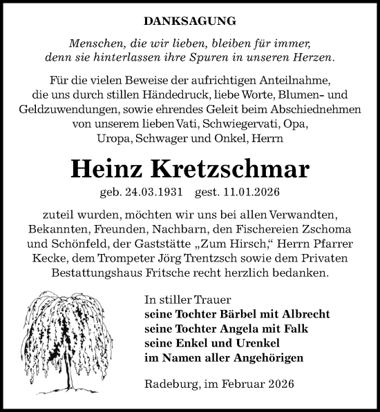 Traueranzeige von Heinz Kretzschmar von Sächsische Zeitung
