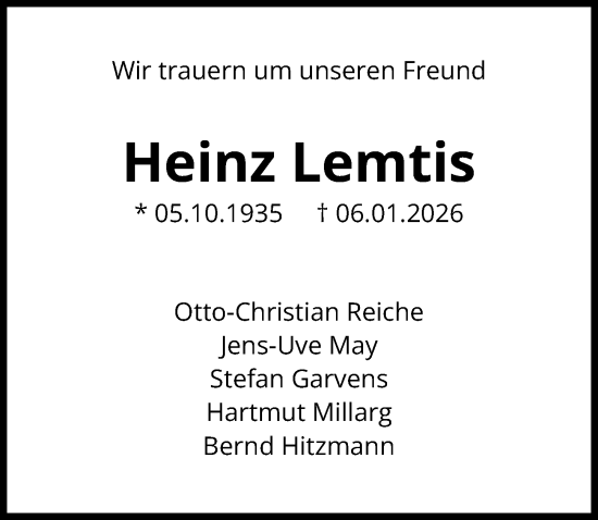 Traueranzeige von Heinz Lemtis von Hannoversche Allgemeine Zeitung/Neue Presse