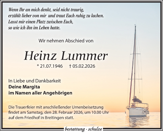 Traueranzeige von Heinz Lummer von Leipziger Volkszeitung