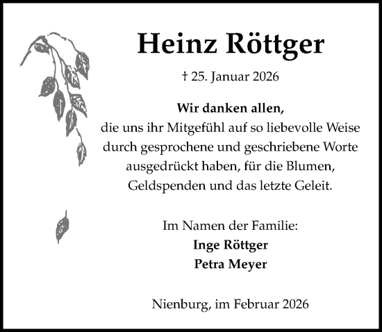 Traueranzeige von Heinz Röttger von Die Harke