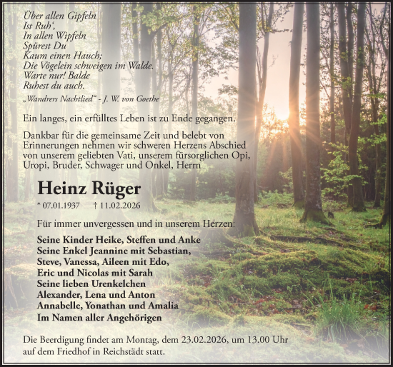 Traueranzeige von Heinz Rüger von Sächsische Zeitung