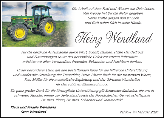 Traueranzeige von Heinz Wendland von Wochenspiegel