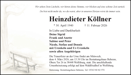 Traueranzeige von Heinzdieter Köllner von Aller Zeitung