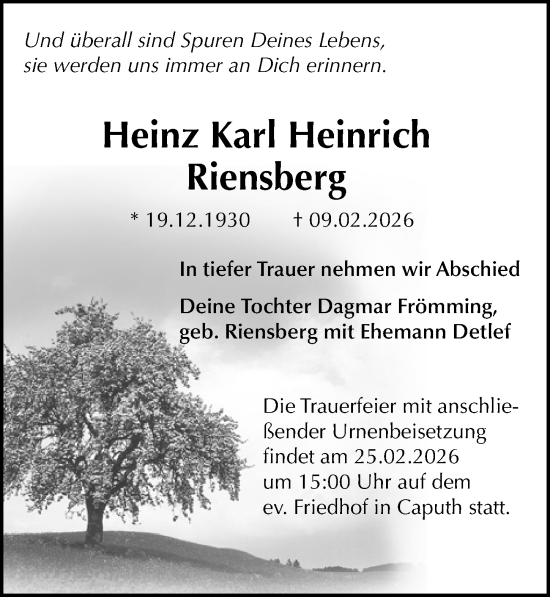 Traueranzeige von Heinz Karl Heinrich Riensberg von Märkischen Allgemeine Zeitung