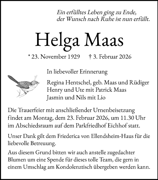 Traueranzeige von Helga Maas von Kieler Nachrichten