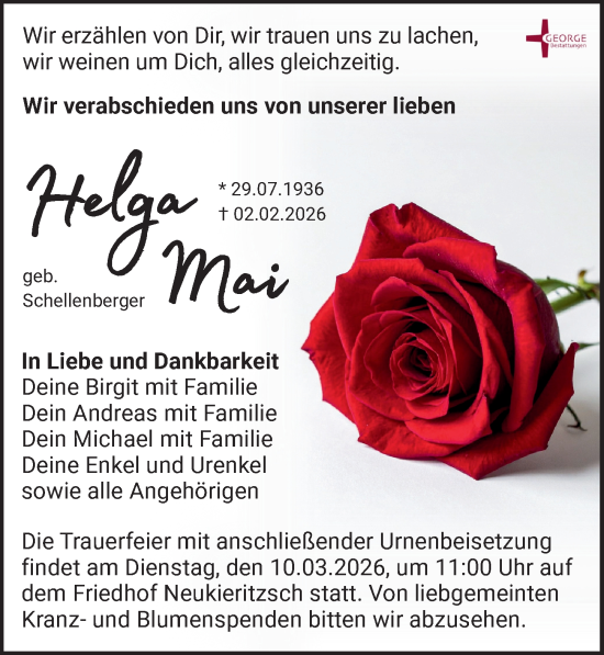 Traueranzeige von Helga Mai von Leipziger Volkszeitung