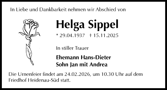 Traueranzeige von Helga Sippel von Sächsische Zeitung