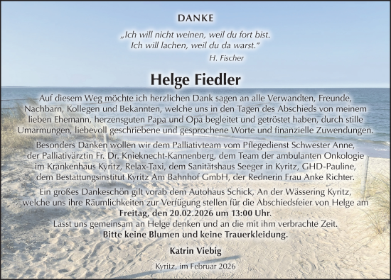 Traueranzeige von Helge Fiedler von Wochenspiegel