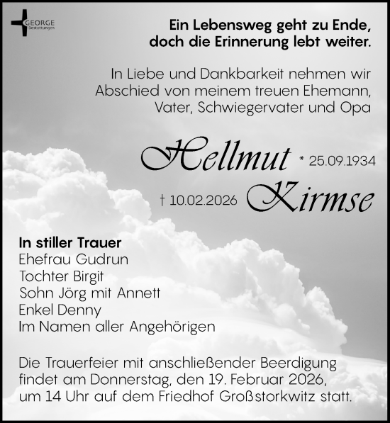 Traueranzeige von Hellmut Kirmse von Leipziger Volkszeitung
