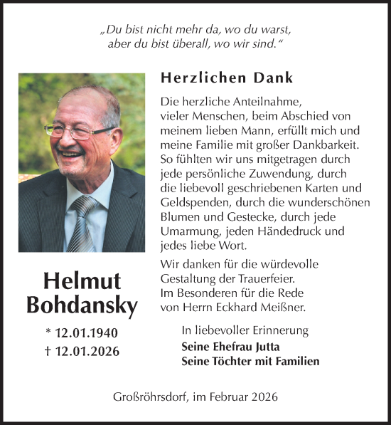 Traueranzeige von Helmut Bohdansky von Sächsische Zeitung