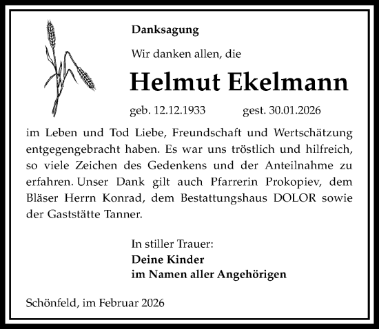 Traueranzeige von Helmut Ekelmann von Sächsische Zeitung