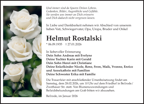 Traueranzeige von Helmut Rostalski von Torgauer Zeitung