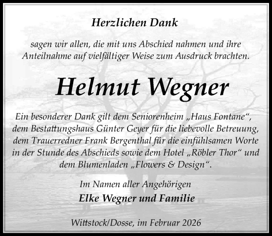 Traueranzeige von Helmut Wegner von Wochenspiegel