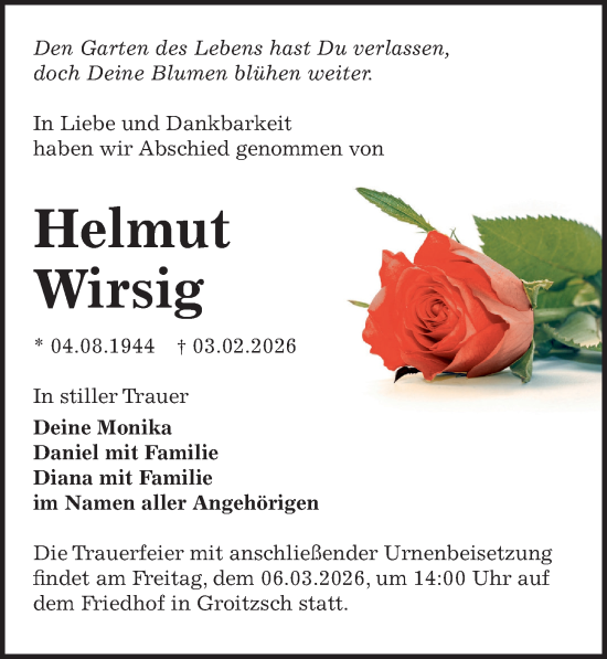 Traueranzeige von Helmut Wirsig von Leipziger Volkszeitung