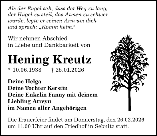 Traueranzeige von Hening Kreutz von Sächsische Zeitung