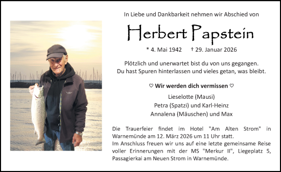 Traueranzeige von Herbert Kapstein von Ostsee-Zeitung GmbH