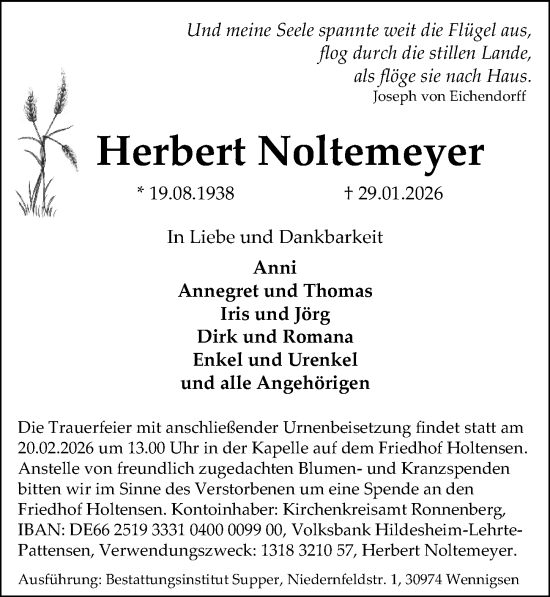 Traueranzeige von Herbert Noltemeyer von Hannoversche Allgemeine Zeitung/Neue Presse