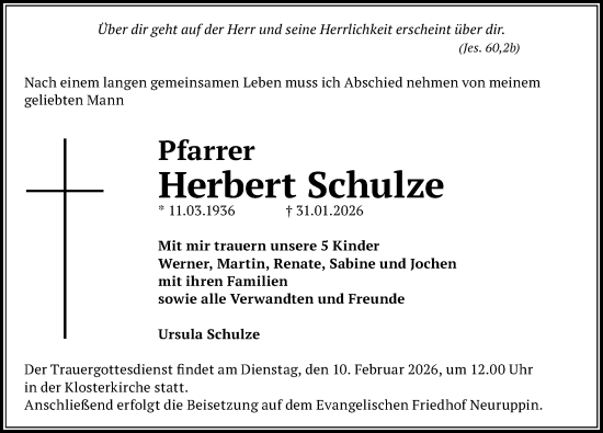 Traueranzeige von Herbert Schulze von Märkischen Allgemeine Zeitung