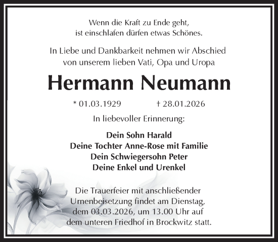 Traueranzeige von Hermann Neumann von Sächsische Zeitung