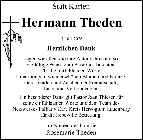 Traueranzeige von Hermann Theden von Lübecker Nachrichten