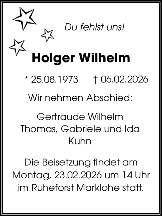 Traueranzeige von Holger Wilhelm von Hannoversche Allgemeine Zeitung/Neue Presse