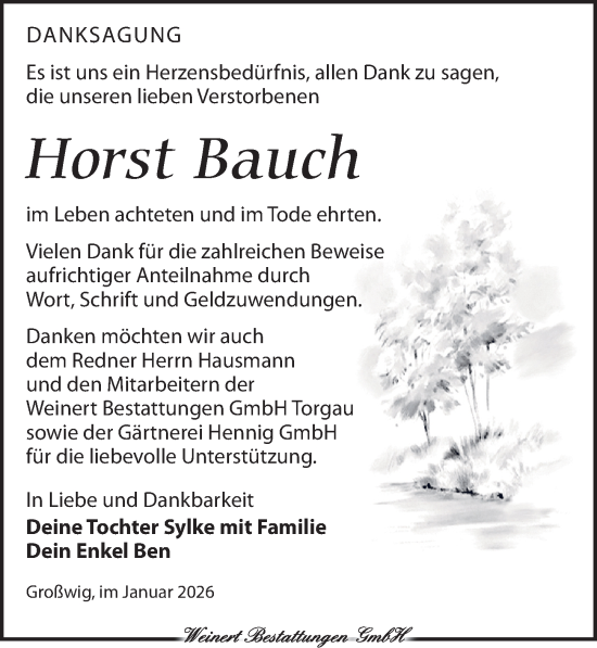 Traueranzeige von Horst Bauch von Torgauer Zeitung