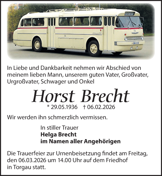 Traueranzeige von Horst Brecht von Torgauer Zeitung