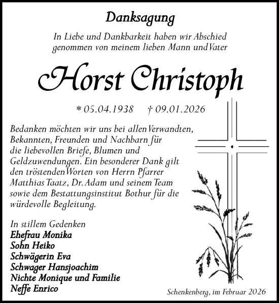 Traueranzeige von Horst Christoph von Leipziger Volkszeitung