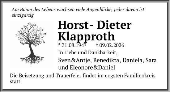 Traueranzeige von Horst-Dieter Klapproth von Aller Zeitung