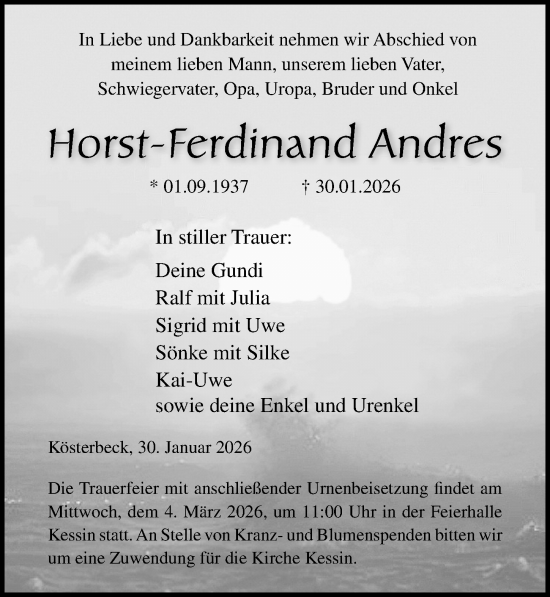 Traueranzeige von Horst-Ferdinand Andres von Ostsee-Zeitung GmbH