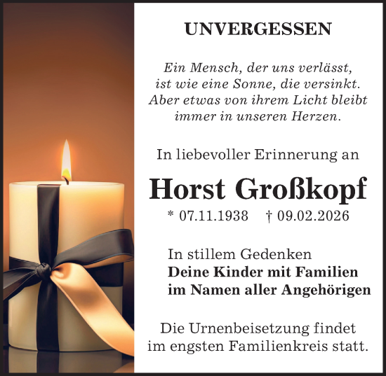 Traueranzeige von Horst Großkopf von Sächsische Zeitung