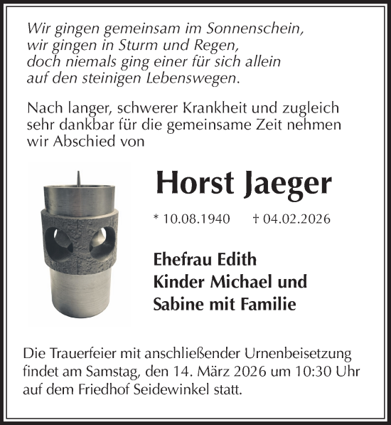Traueranzeige von Horst Jaeger von Sächsische Zeitung