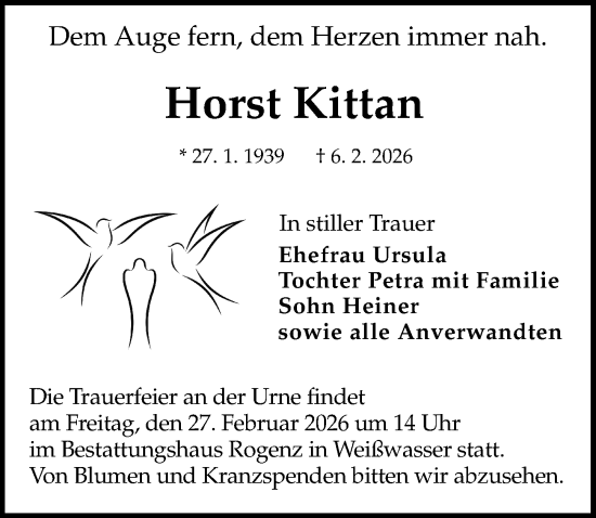 Traueranzeige von Horst Kittan von Sächsische Zeitung