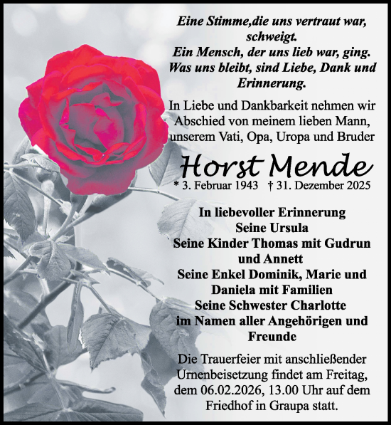 Traueranzeige von Horst Mende von Sächsische Zeitung