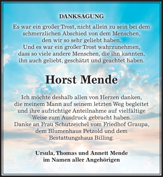 Traueranzeige von Horst Mende von Sächsische Zeitung