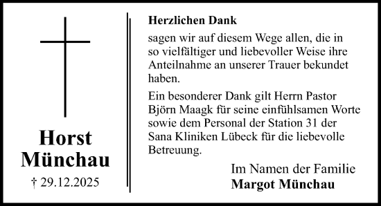 Traueranzeige von Horst Münchau von Lübecker Nachrichten