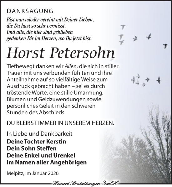 Traueranzeige von Horst Petersohn von Torgauer Zeitung