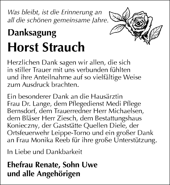 Traueranzeige von Horst Strauch von Sächsische Zeitung