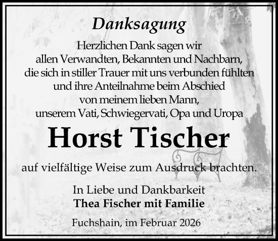 Traueranzeige von Horst Tischer von Leipziger Volkszeitung