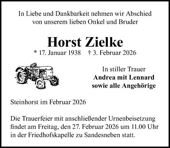 Traueranzeige von Horst Zielke von Lübecker Nachrichten
