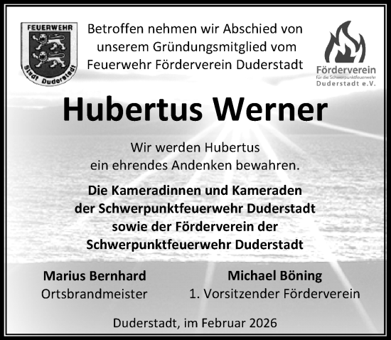 Traueranzeige von Hubertus Werner von Eichsfelder Tageblatt