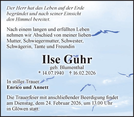 Traueranzeige von Ilse Guhr von Wochenspiegel