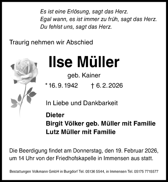Traueranzeige von Ilse Müller von Hannoversche Allgemeine Zeitung/Neue Presse