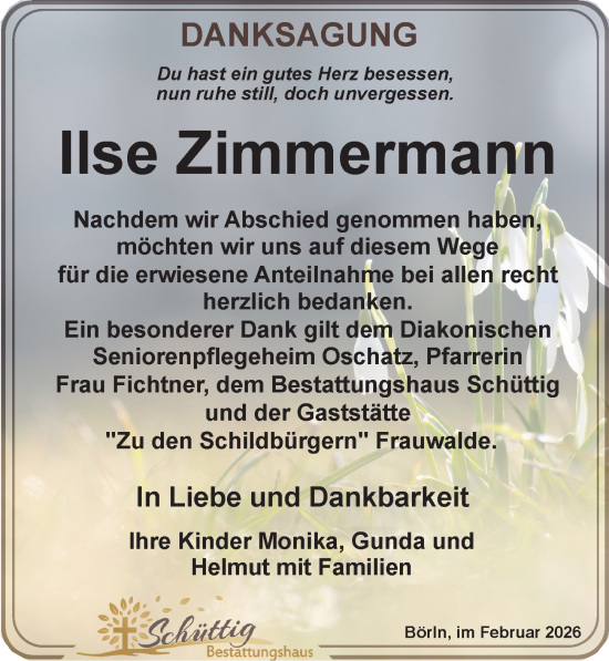 Traueranzeige von Ilse Zimmermann von Leipziger Volkszeitung